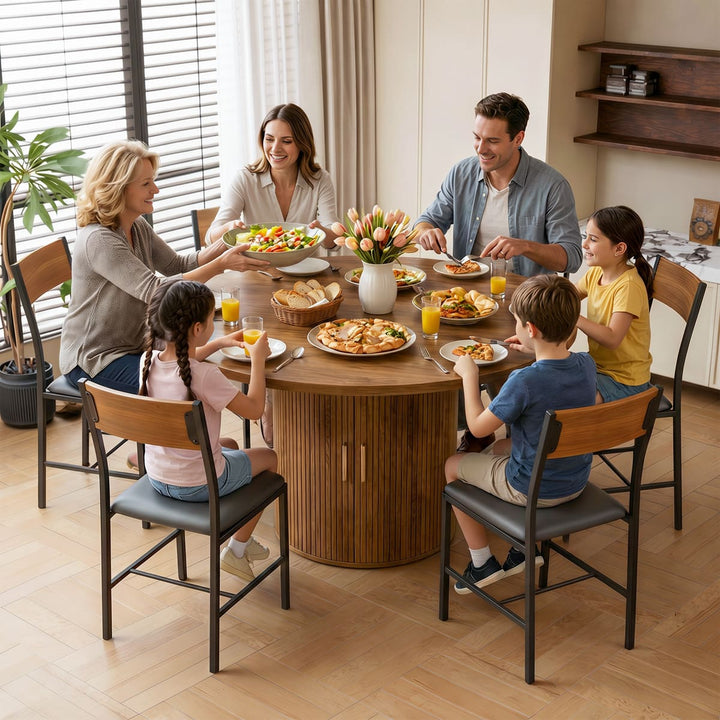 Indoor Round Dining Set with Tambour Storage, 7-Piece
