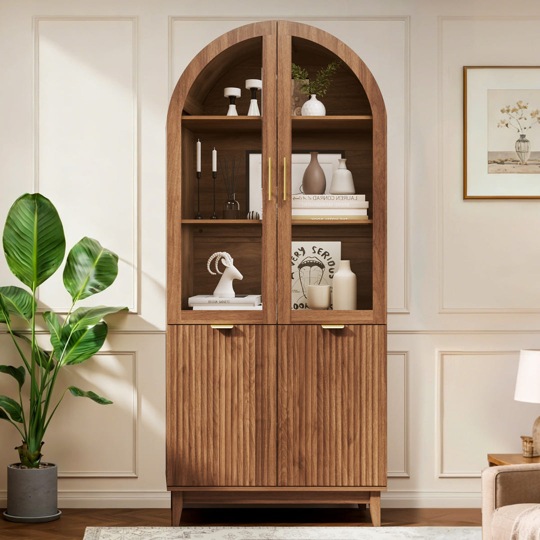 Pamapic Modern Farmhouse Arched Cabinet with Glass Doors & Adjustable Shelves
