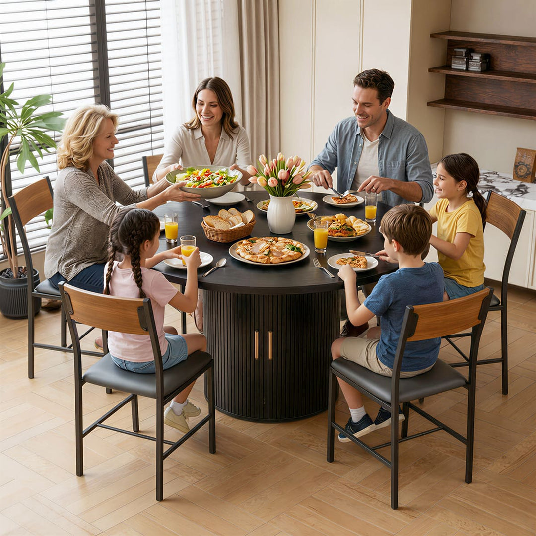 Indoor Round Dining Set with Tambour Storage, 7-Piece