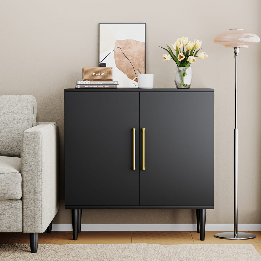 Black 2-Door Accent Cabinet with Gold Handles