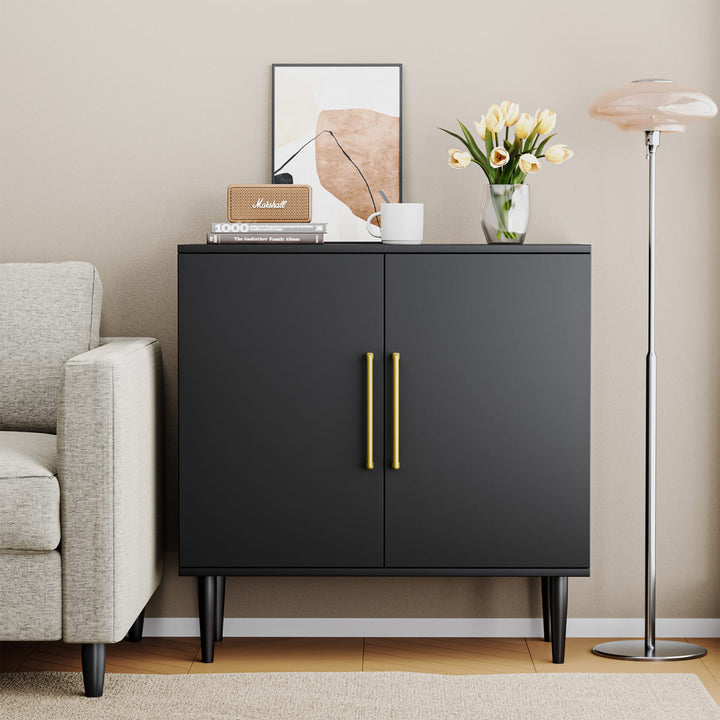Black 2-Door Accent Cabinet with Gold Handles