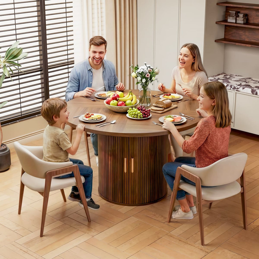 Indoor Round Dining Table with Tambour Storage