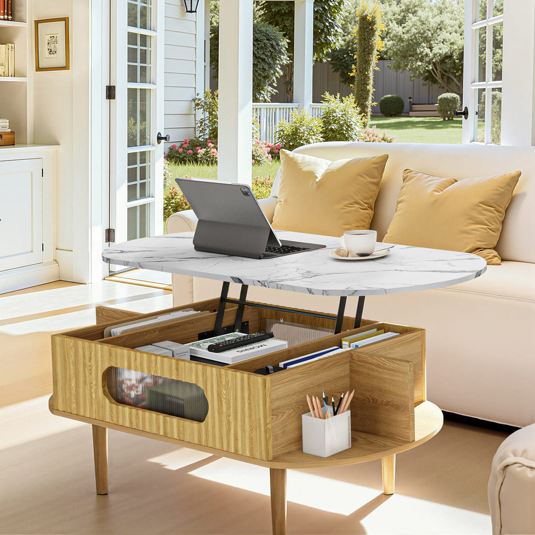 Oval Lift-Top Coffee Table with Storage