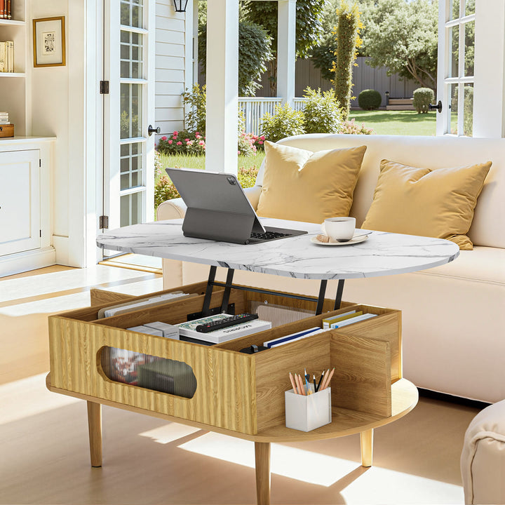 Oval Lift-Top Coffee Table with Storage