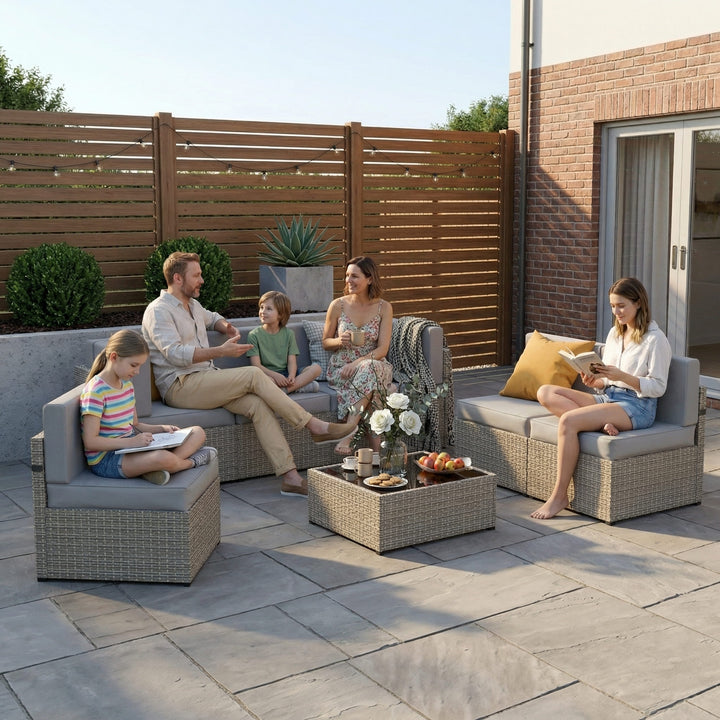 Pamapic Rattan Outdoor Sectional Couch Set  (7 Pieces)