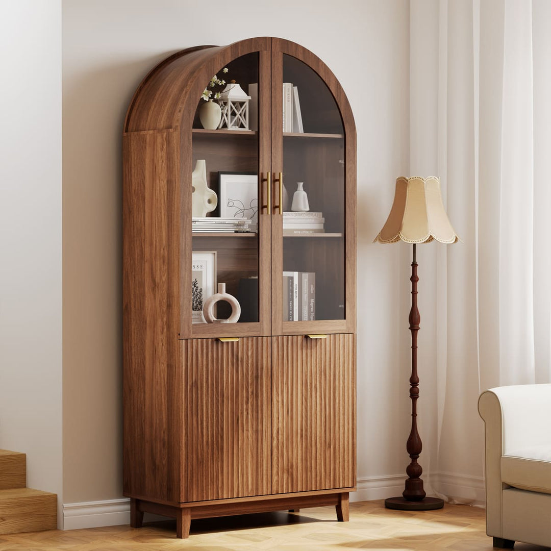 Pamapic Modern Farmhouse Arched Cabinet with Glass Doors & Adjustable Shelves