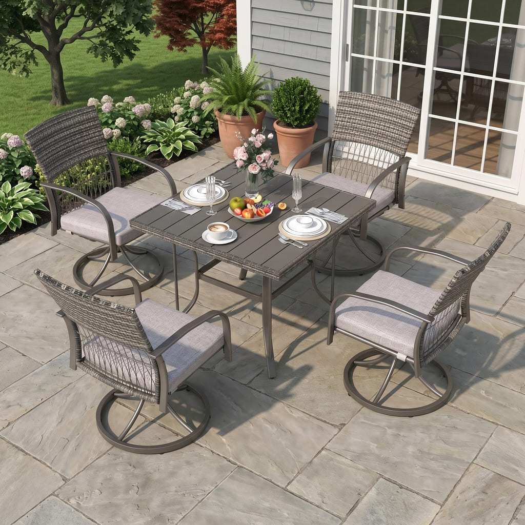 Weave Outdoor Dining Set, 5-Piece, Full Swivel