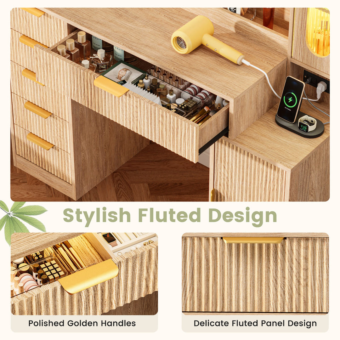 Fluted Makeup Vanity Desk with RGB Cabinet