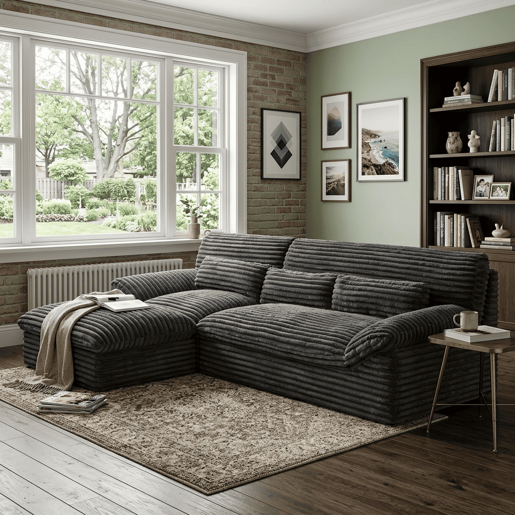 Pamapic 100" Boneless Sectional Couch with Plush Corduroy Fabric, No Assembly Required