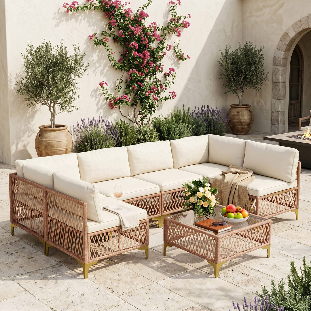 Boho Wicker Patio Sectional Sofa
