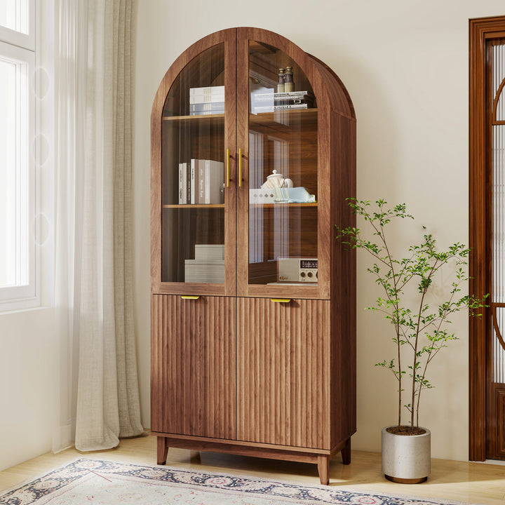 Pamapic Modern Farmhouse Arched Cabinet with Glass Doors & Adjustable Shelves