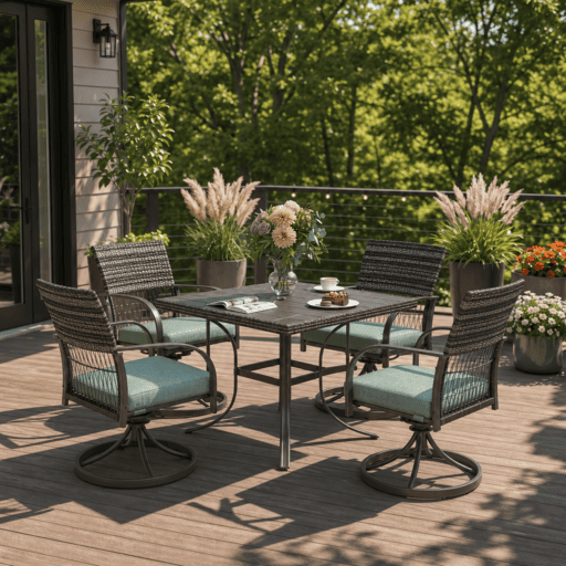 Weave Outdoor Dining Set, 5-Piece, Full Swivel
