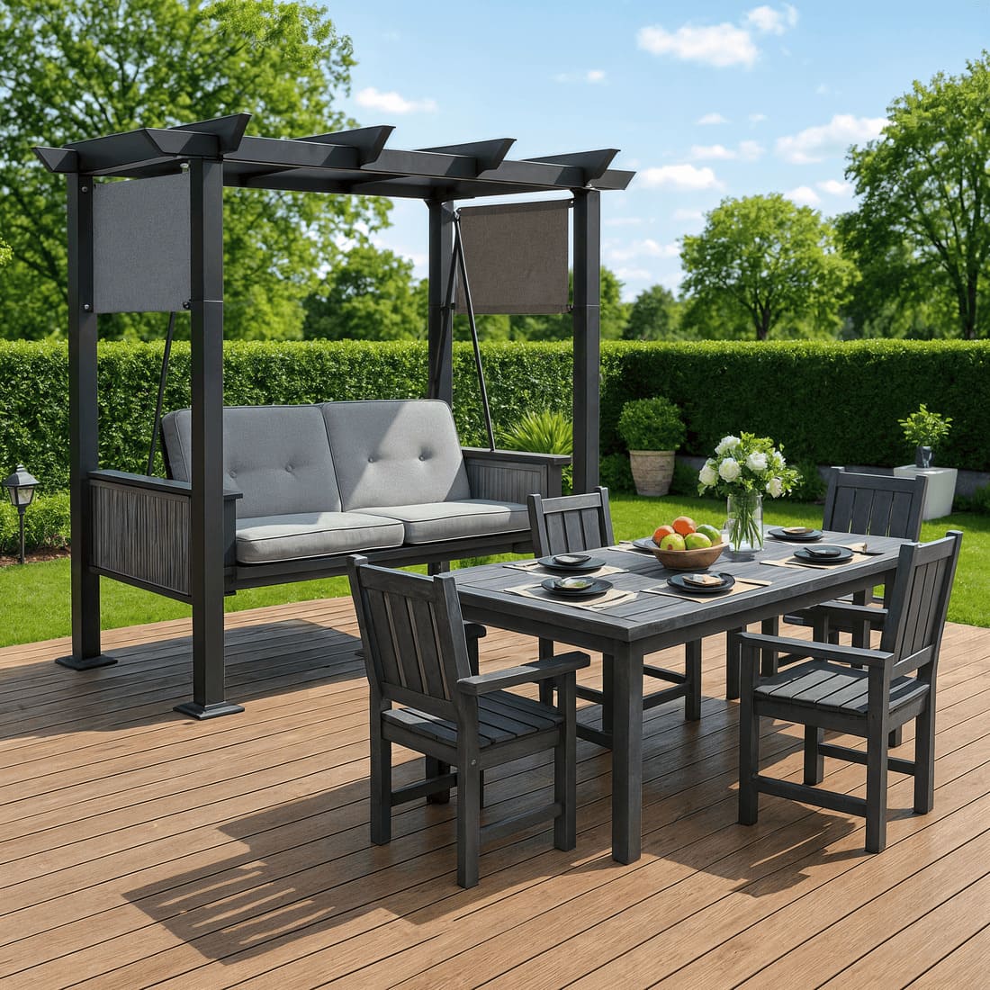 2 1 Patio Swing 7 Pieces HDPE Dining Sets
