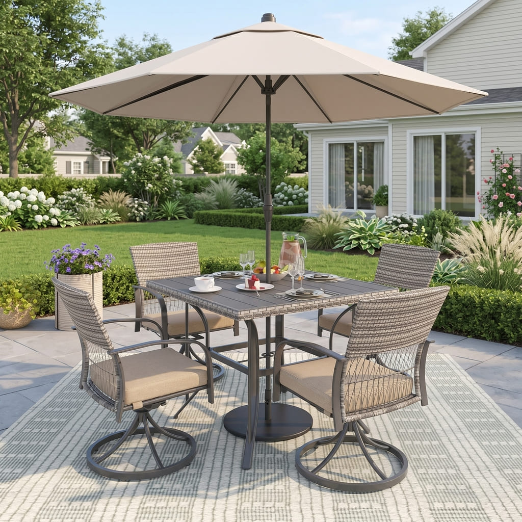 Weave Outdoor Dining Set, 5-Piece, Full Swivel
