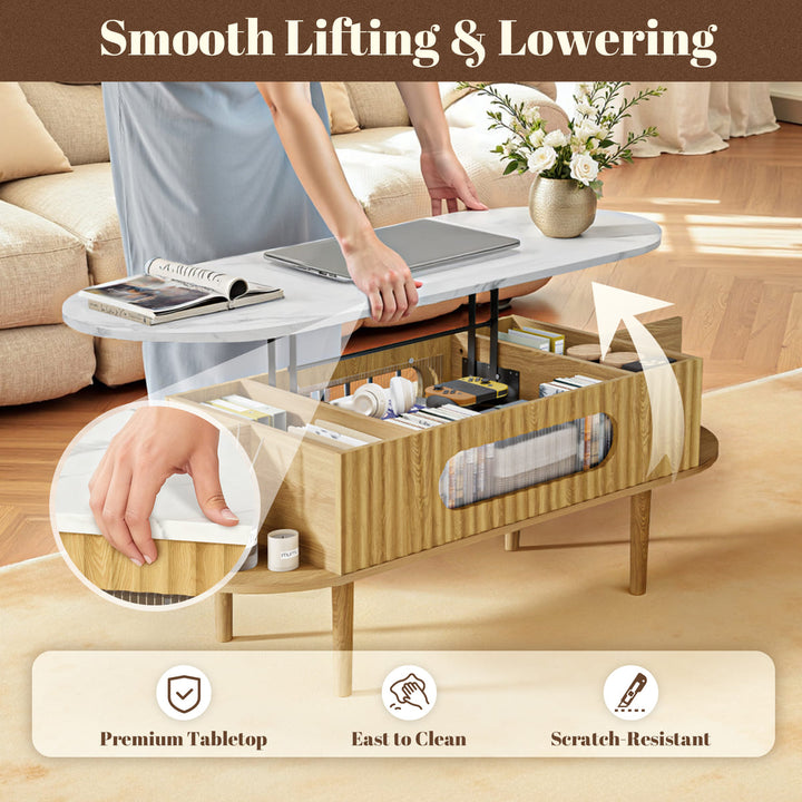 Oval Lift-Top Coffee Table with Storage