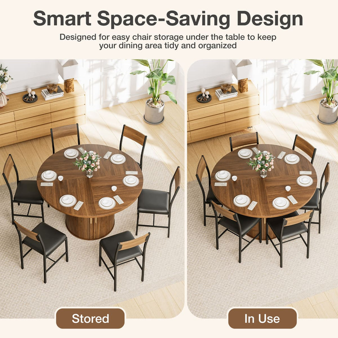 Indoor Round Dining Set with Tambour Storage, 7-Piece