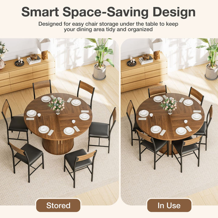 Indoor Round Dining Set with Tambour Storage, 7-Piece