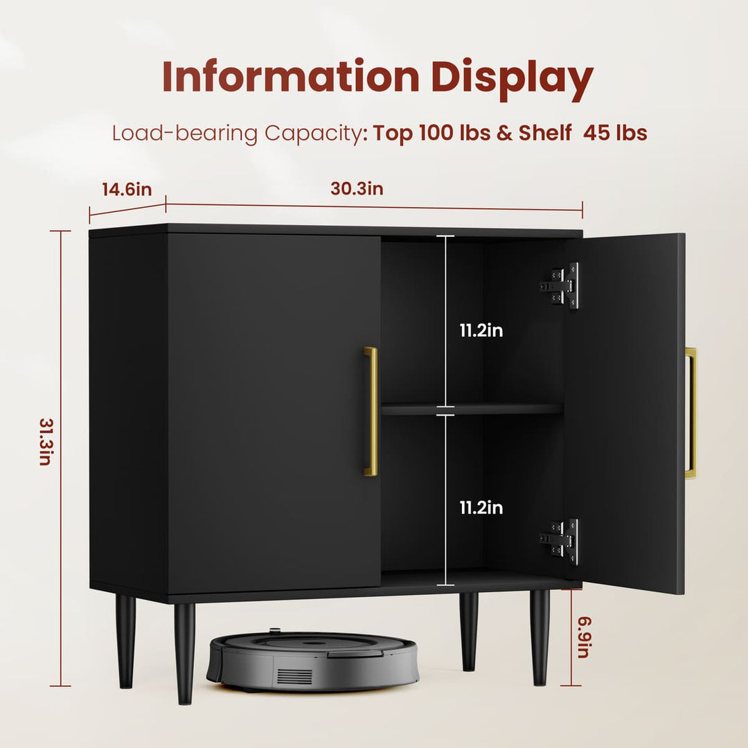 Black 2-Door Accent Cabinet with Gold Handles
