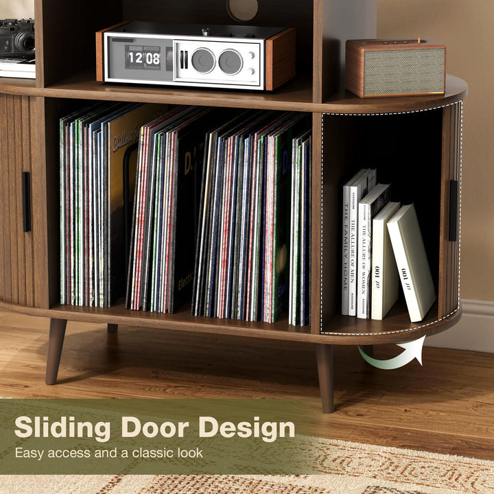 Curved Fluted Record Player Stand with Vinyl Storage