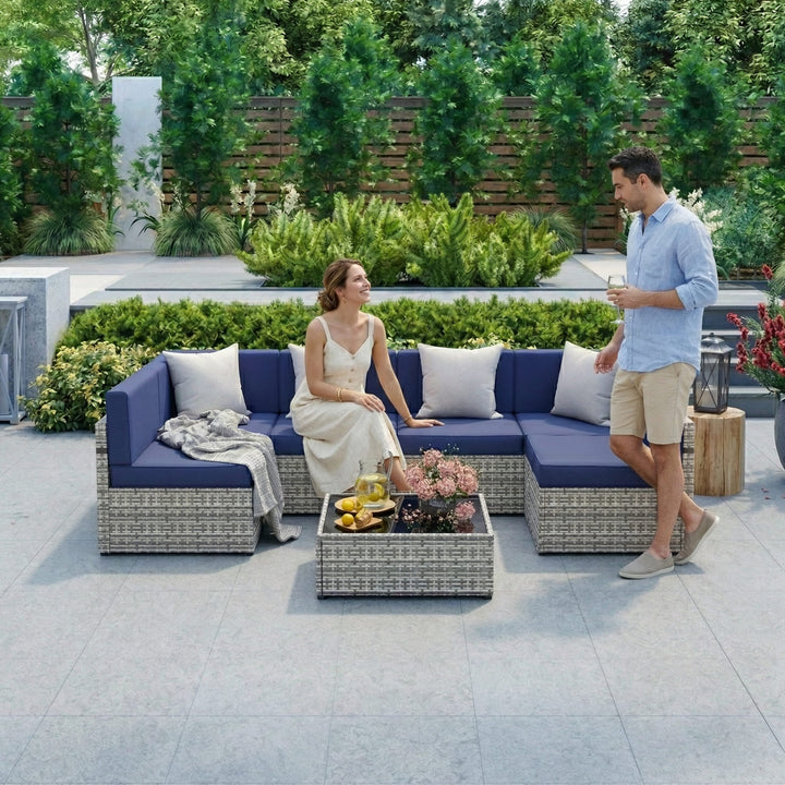 Pamapic Rattan Outdoor Sectional Couch Set  (7 Pieces)