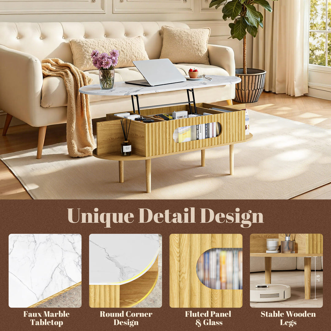 Oval Lift-Top Coffee Table with Storage