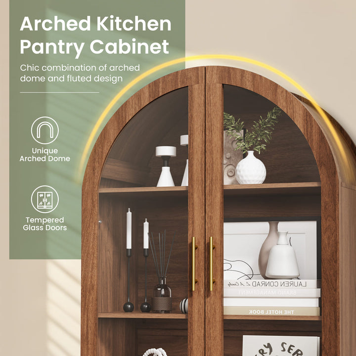 Pamapic Modern Farmhouse Arched Cabinet with Glass Doors & Adjustable Shelves