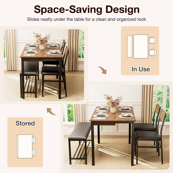 Dining table with chairs and a space-saving design slide under the table.