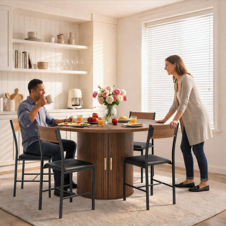 Indoor Round Dining Set with Tambour Storage, 7-Piece