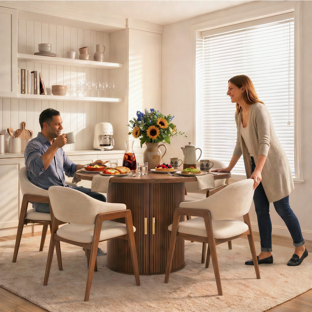 Indoor Round Dining Table with Tambour Storage