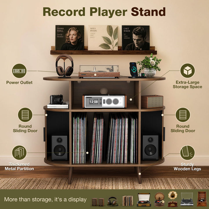Curved Fluted Record Player Stand with Vinyl Storage