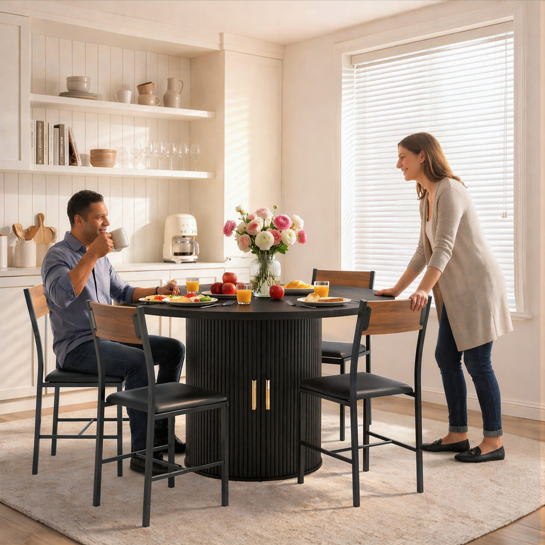 Indoor Round Dining Set with Tambour Storage, 7-Piece