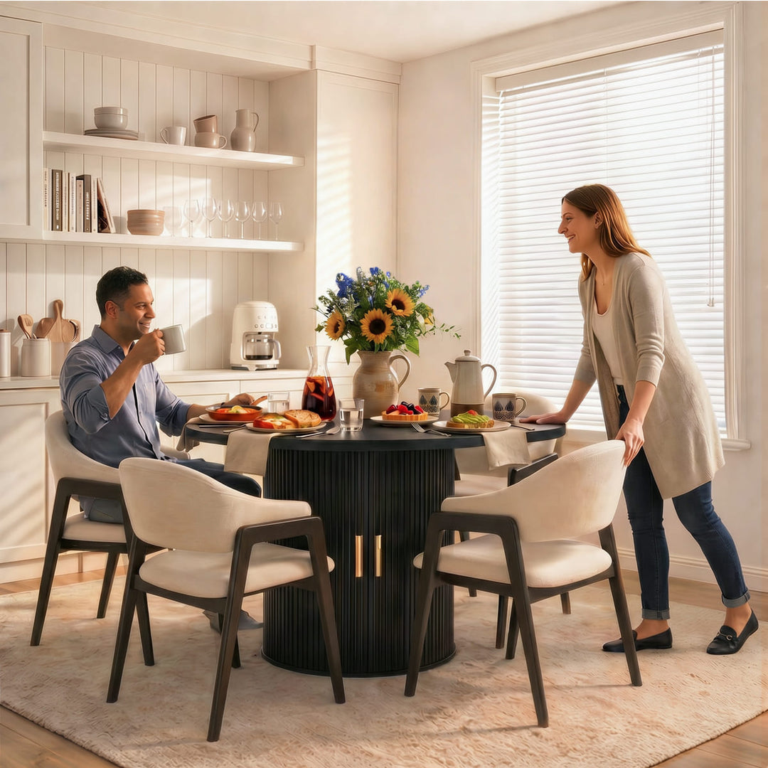 Indoor Round Dining Table with Tambour Storage