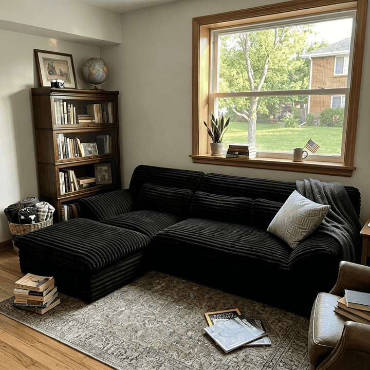 Pamapic 100" Boneless Sectional Couch with Plush Corduroy Fabric, No Assembly Required
