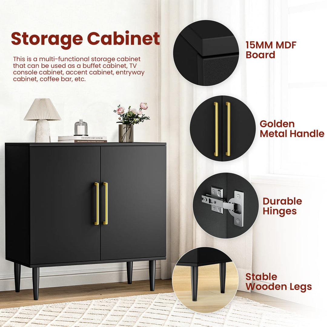 Black 2-Door Accent Cabinet with Gold Handles