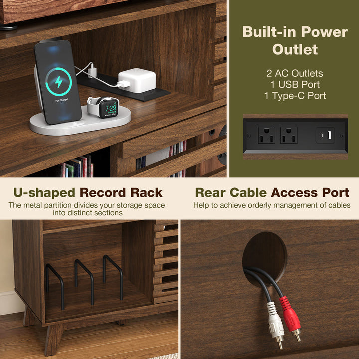 Mid-Century Record Player Stand with Slatted Doors