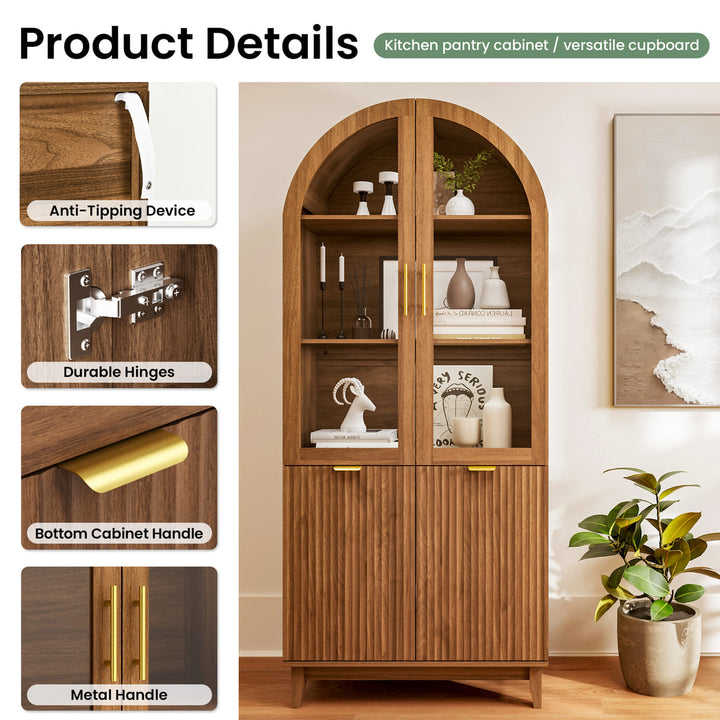 Pamapic Modern Farmhouse Arched Cabinet with Glass Doors & Adjustable Shelves