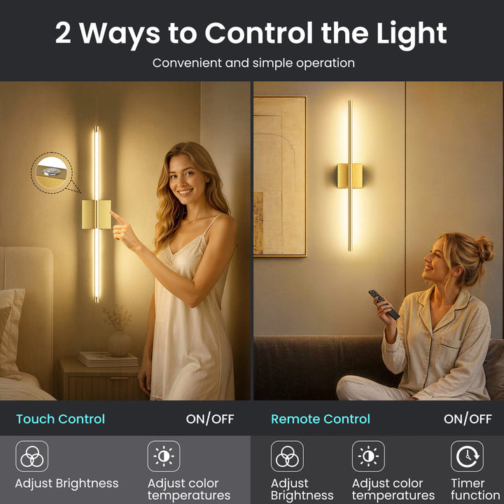 Rechargeable LED Wall Sconces with Remote, Set of 2