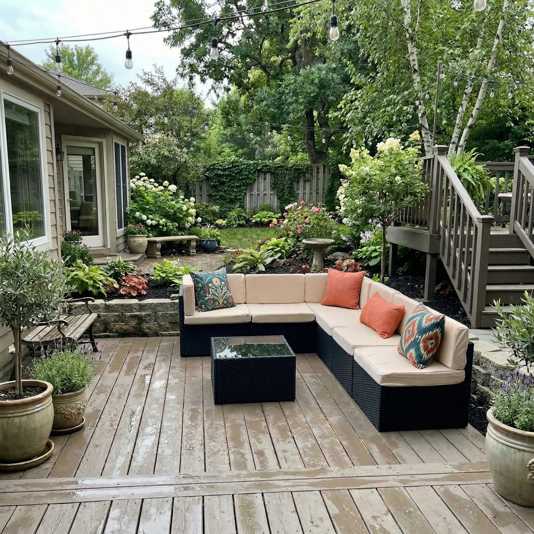 Pamapic Rattan Outdoor Sectional Couch Set  (7 Pieces)