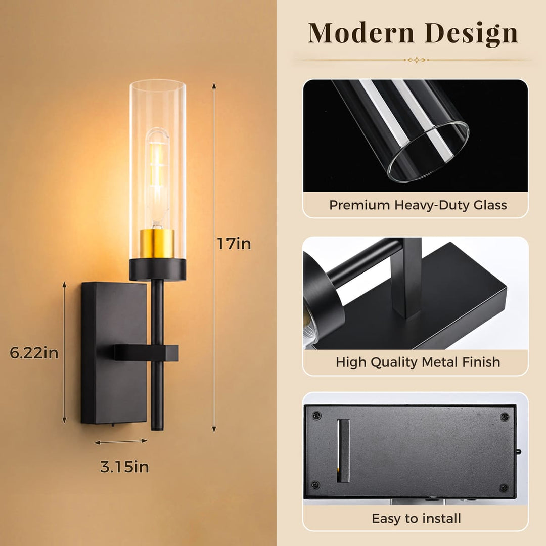 Cordless Upward Glass Wall Sconces, Set of 2, 17"