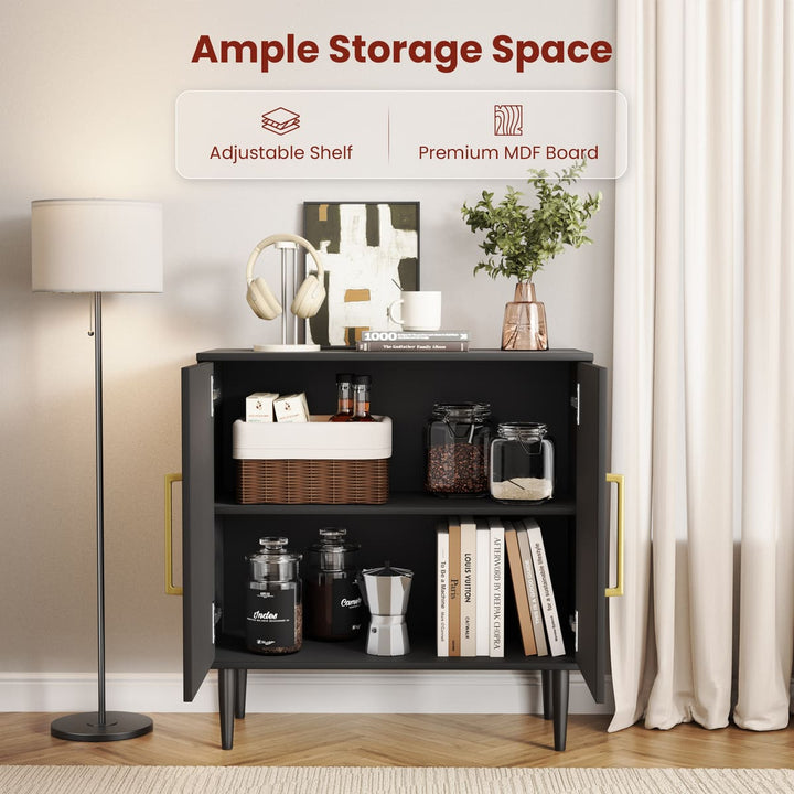 Black 2-Door Accent Cabinet with Gold Handles