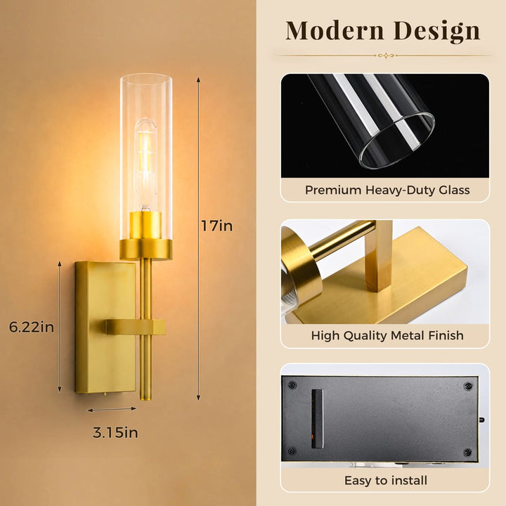 Cordless Upward Glass Wall Sconces, Set of 2, 17"