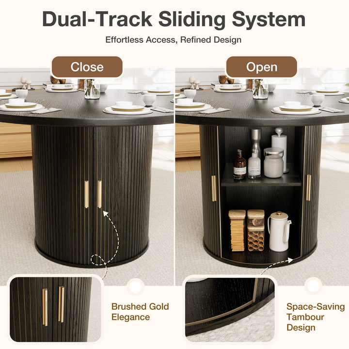 Indoor Round Dining Set with Tambour Storage, 7-Piece
