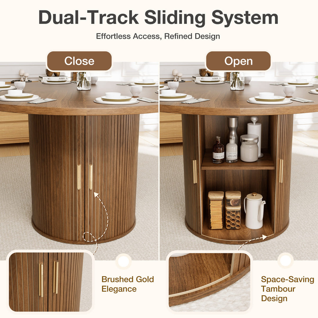 Indoor Round Dining Set with Tambour Storage, 7-Piece