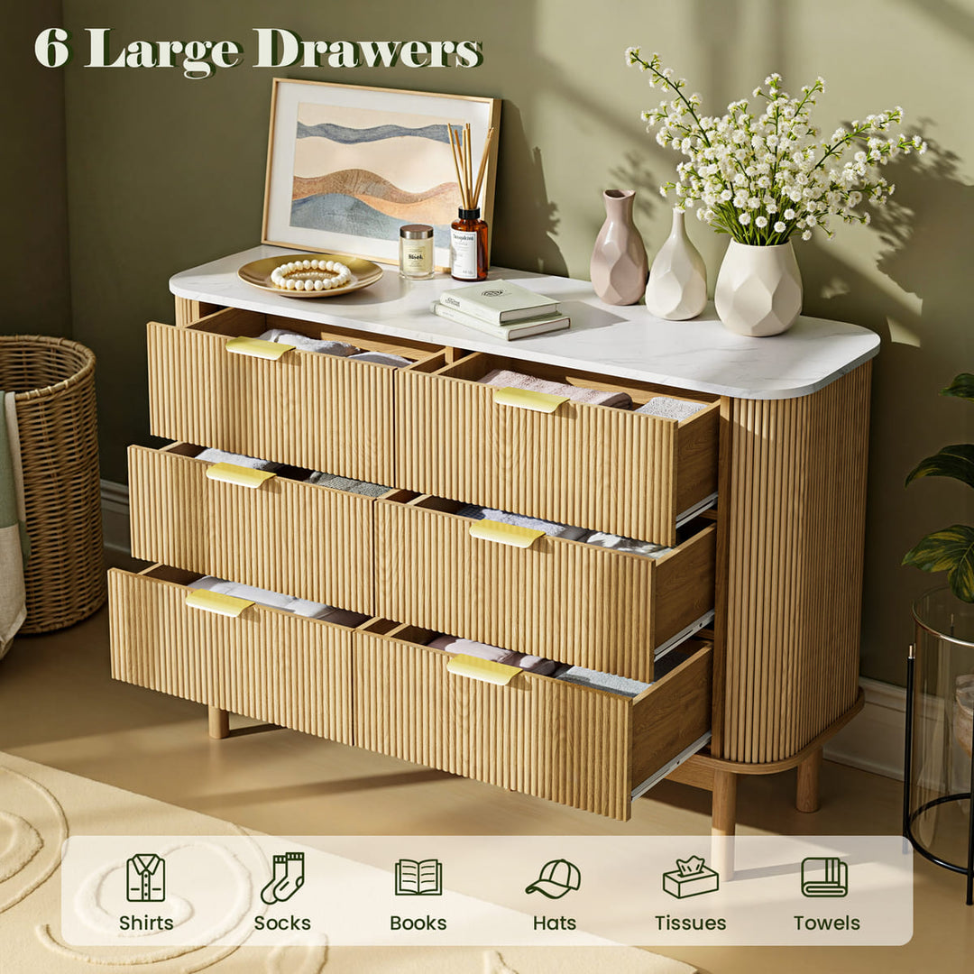 Curved Fluted 6-Drawer Dresser