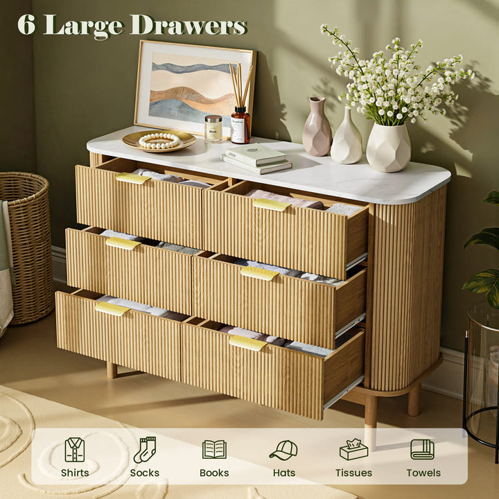 Curved Fluted 6-Drawer Dresser