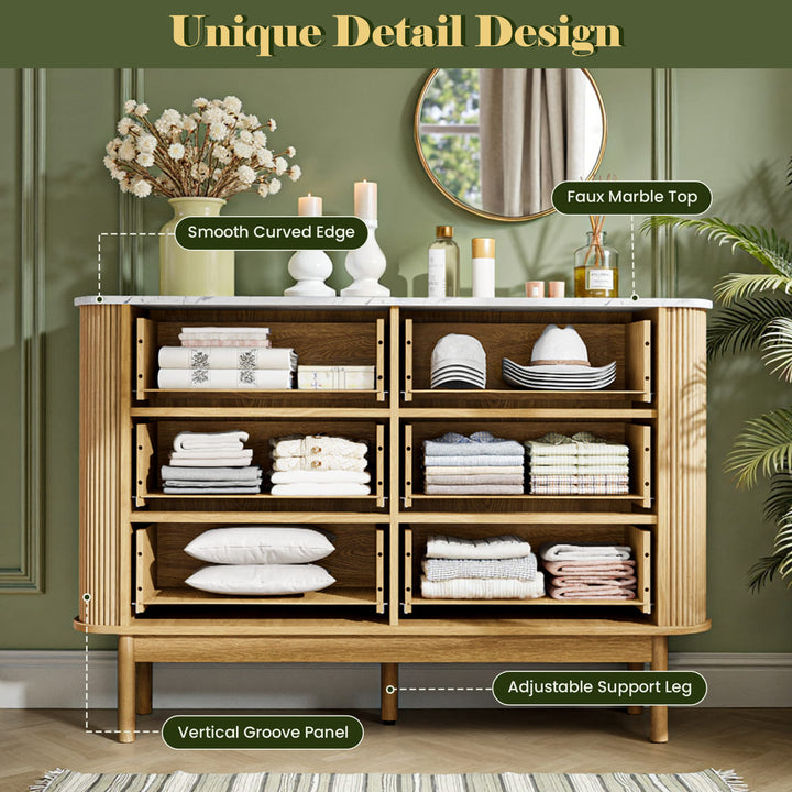 Curved Fluted 6-Drawer Dresser