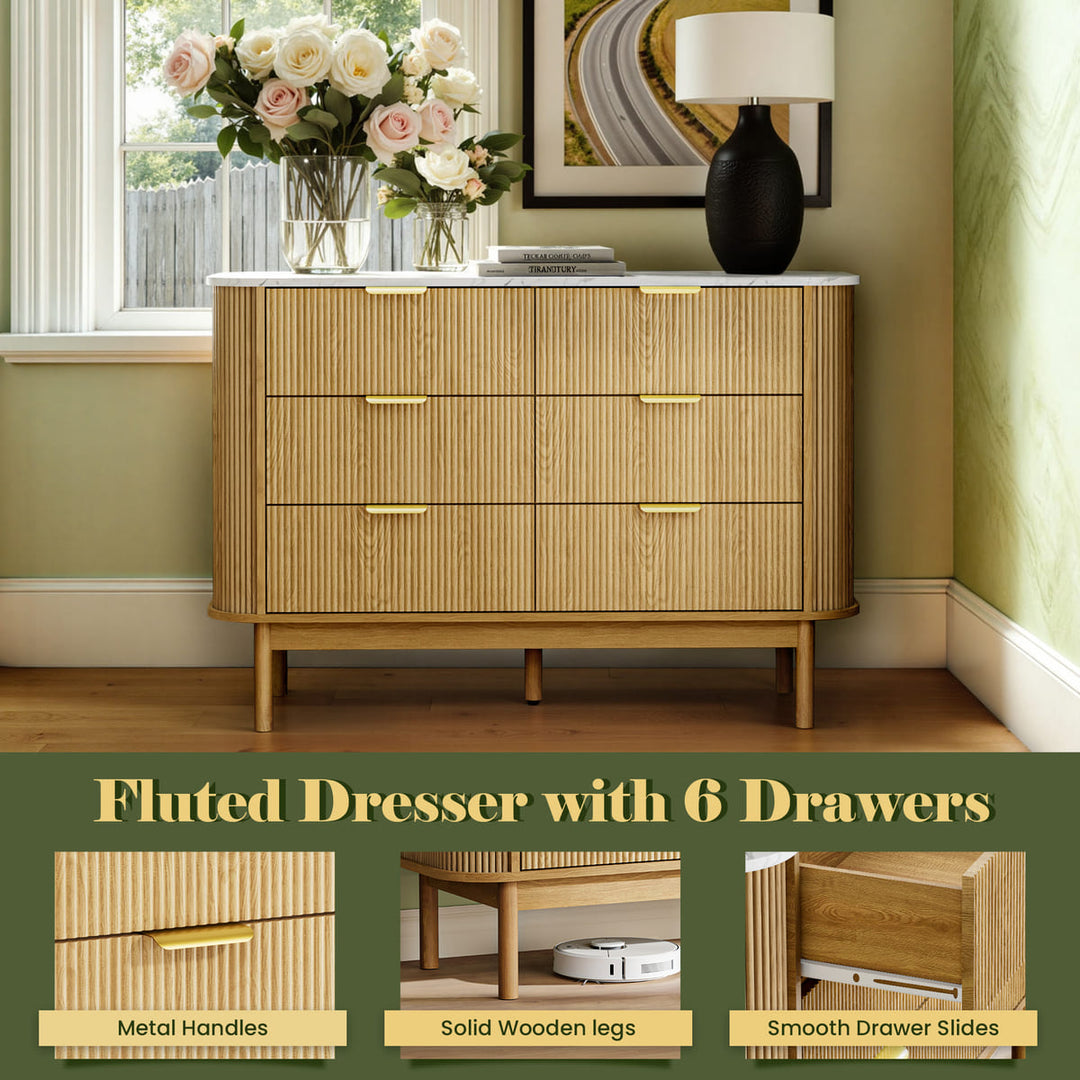 Curved Fluted 6-Drawer Dresser