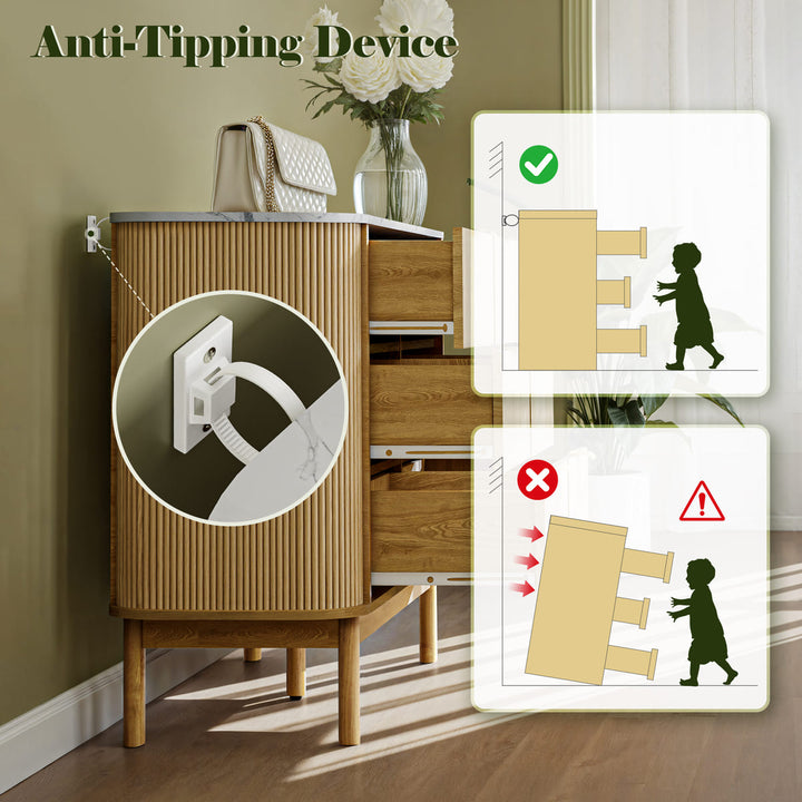 Curved Fluted 6-Drawer Dresser