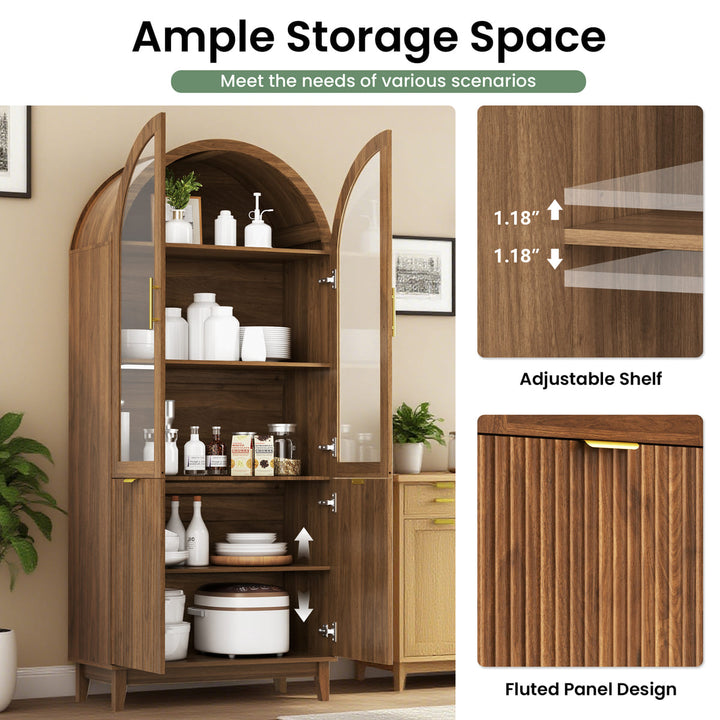 Pamapic Modern Farmhouse Arched Cabinet with Glass Doors & Adjustable Shelves