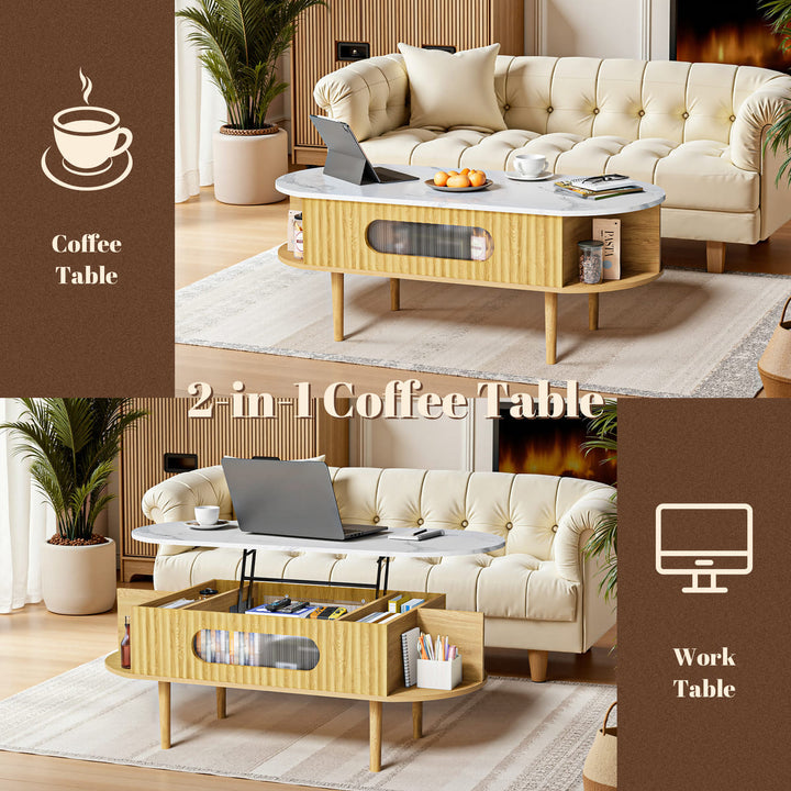 Oval Lift-Top Coffee Table with Storage